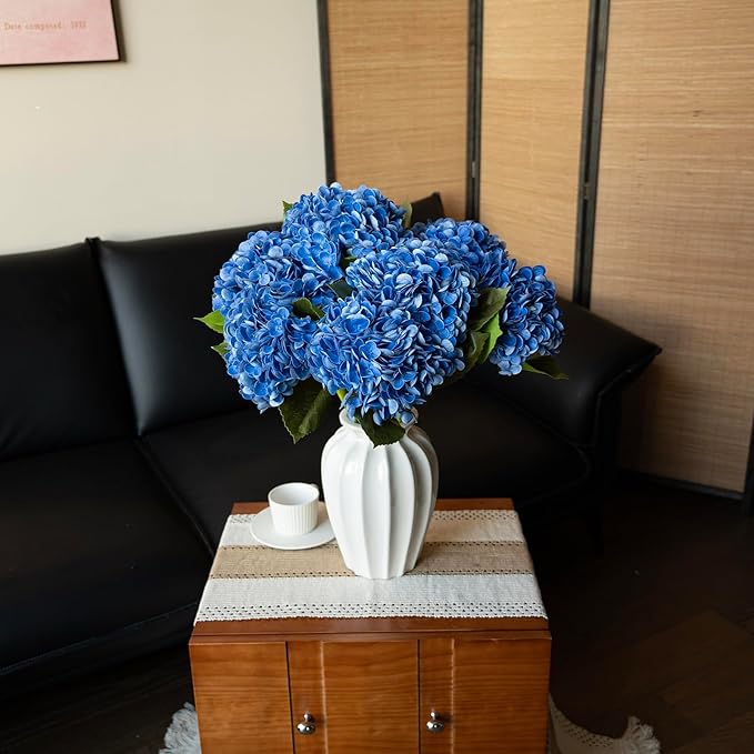 3PCS 22 inch Realistic Artificial Hydrangea Large Real Touch Flowers Artificial Flowers Dry Flowers Outdoor Wedding Christmas Office Family Party Living Room Table Decoration (Dark Blue)