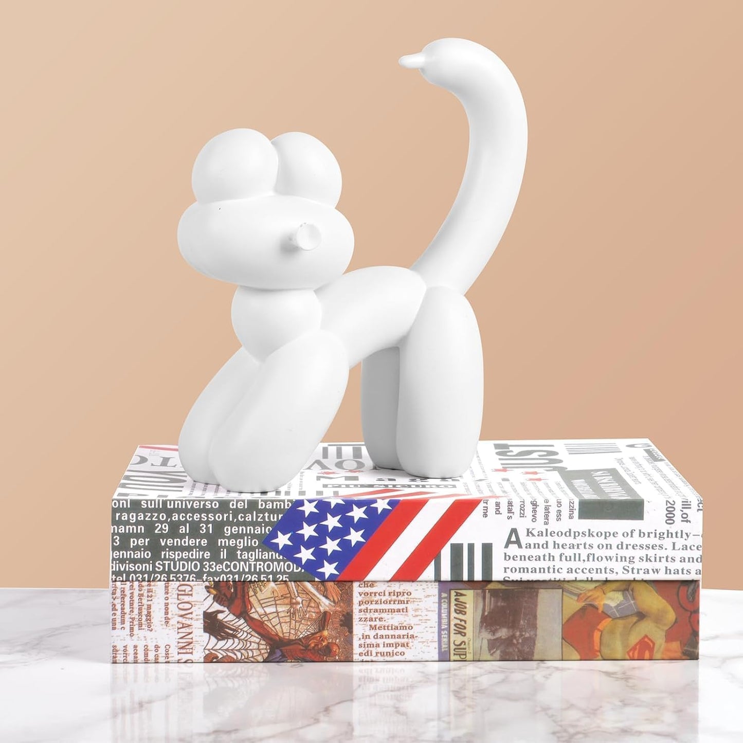 Cute Balloon Cat Statue Decor - 7.8 Inch Modern Cat Statue Ornament, Home Crafts Living Room Desktop Bedroom Sculpture Decoration (White, Small)