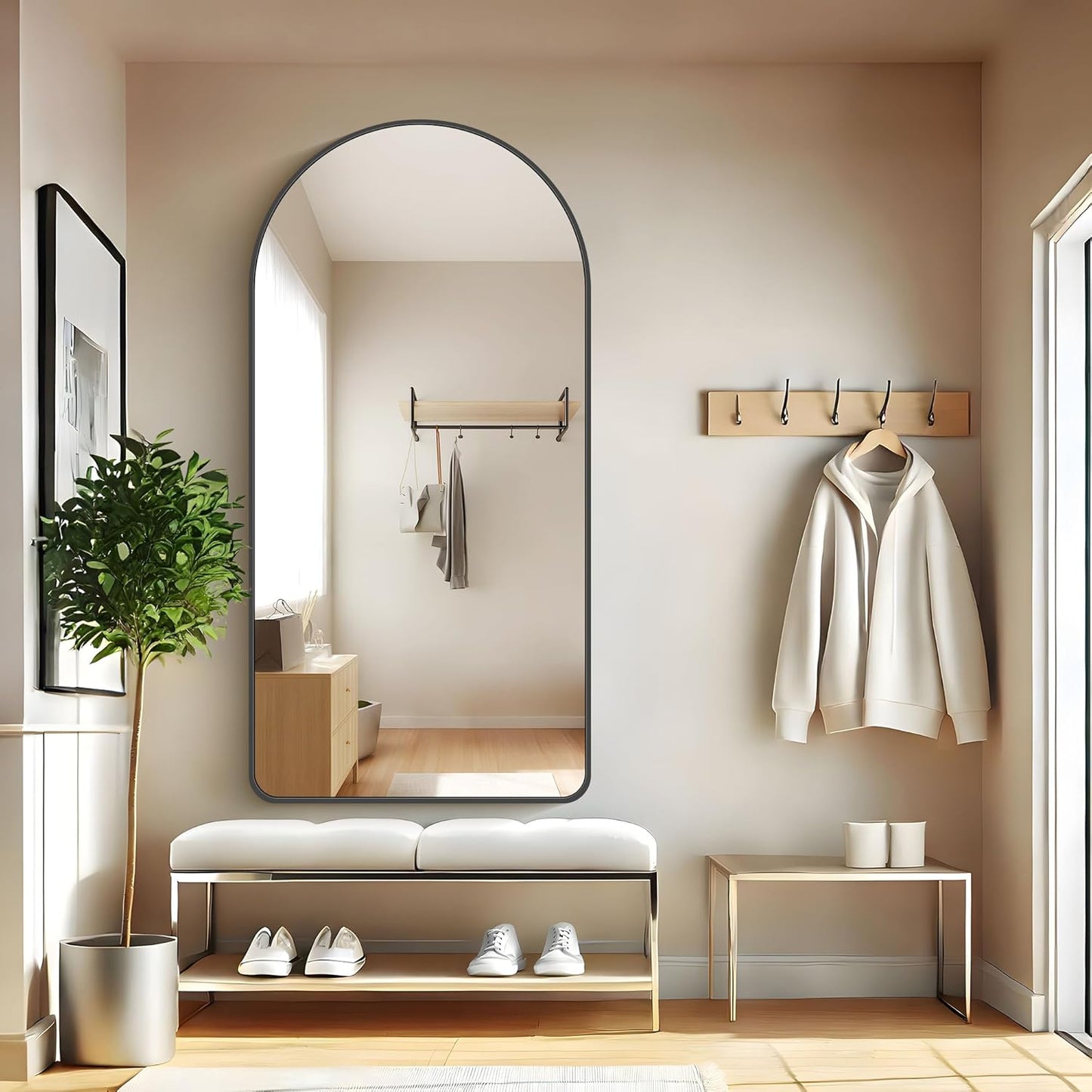 FORBATH Large Arched Wall Mirror 60x30 Inch, Black Arched Full Length Mirror with Aluminum Frame for Bedroom, Fireplace,Entryway,Living Room,Home Decor,Hanging or Leaning Against Wall