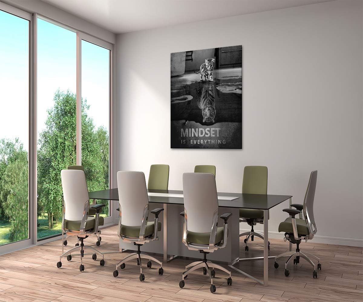 Mindset is Everything Motivational Quotes Canvas Wall Art Inspirational Entrepreneur Quotes Poster and Print Artwork Painting Picture for Classroom Library Home Decor Framed Ready to Hang - 28 x 44 in