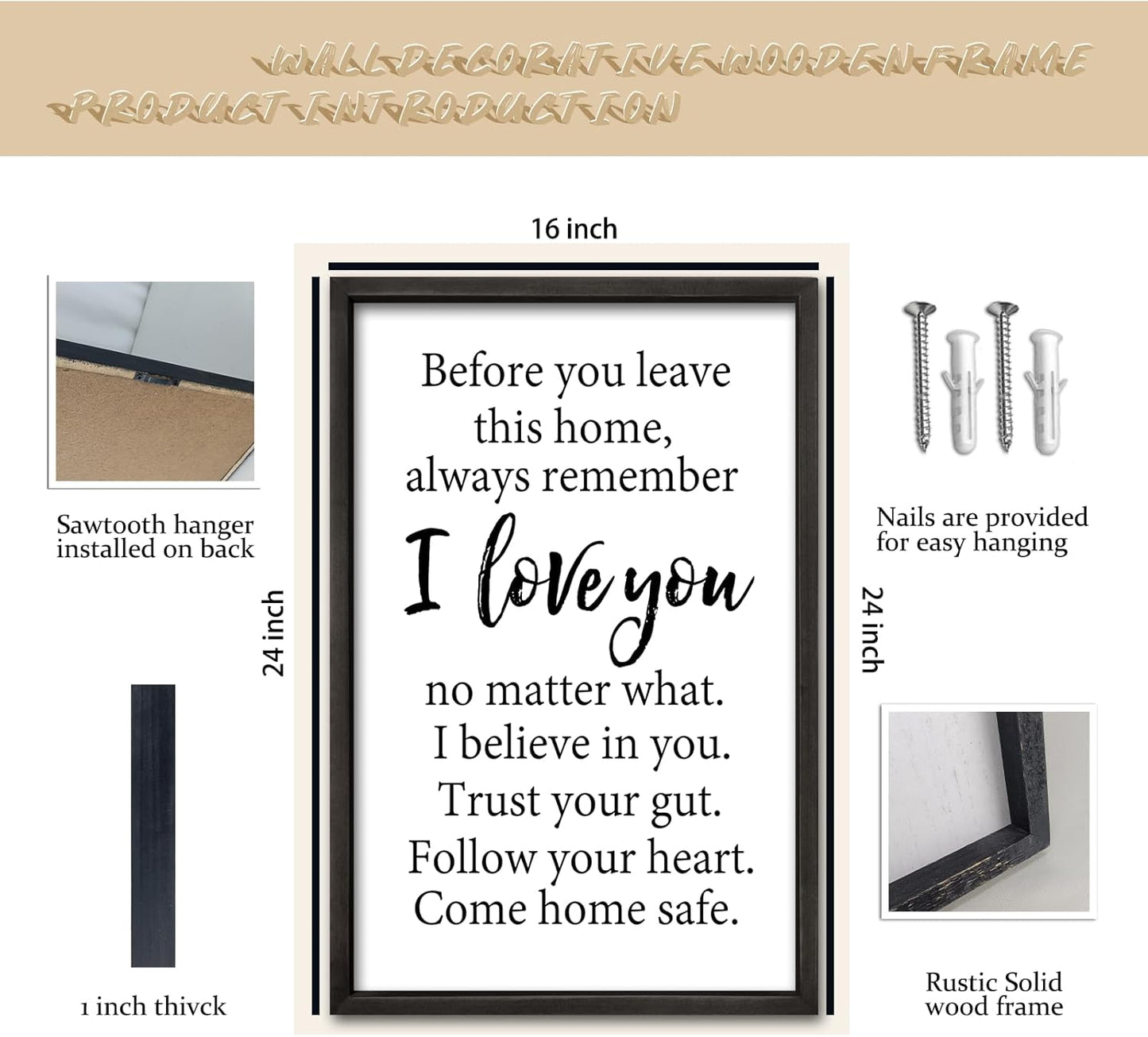 Before You Leave This Home Sign Wall Art Decor 16x24 Inch Rustic Farmhouse Living Room I Love You Inspirational Family Wood Framed Sign Entryway Motivationa And Romantic Wall Hang (Black)