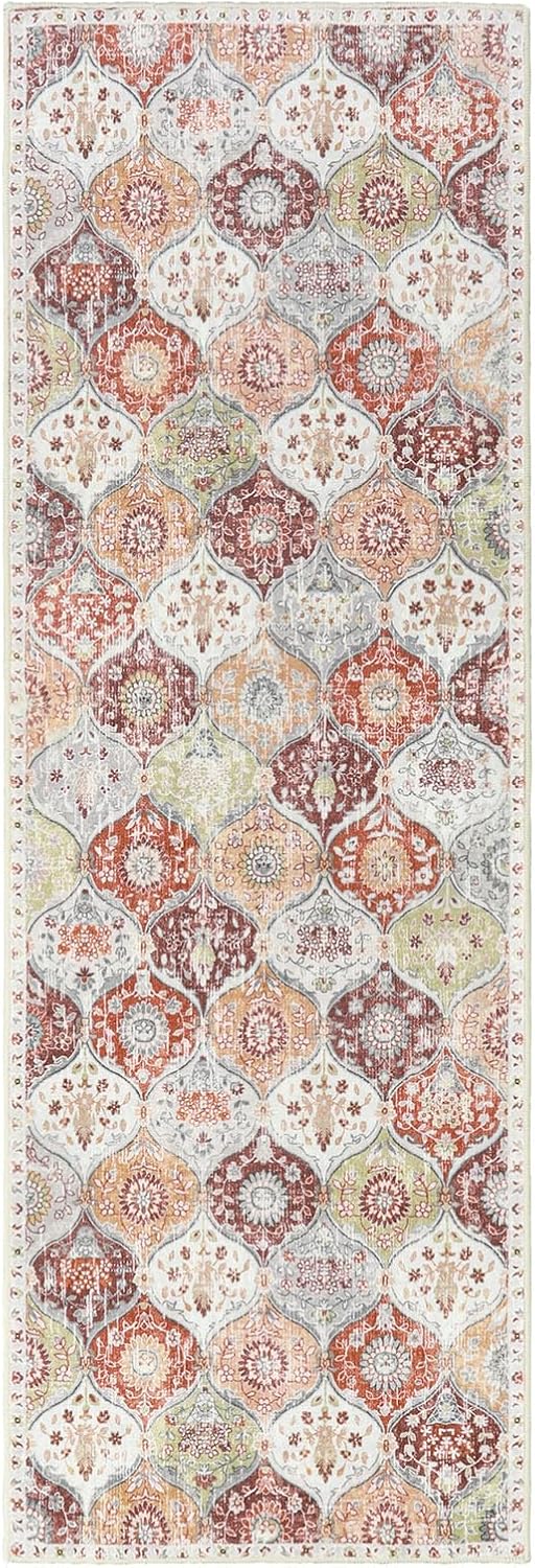 Lahome Moroccan Trellis Hallway Runner Rug, 2x6 Kitchen Runner Rugs Non Skid Washable, Vintage Laundry Room Rug Ultra-Thin Long Carpet for Bathroom Bedroom Entryway, Orange/Terracotta