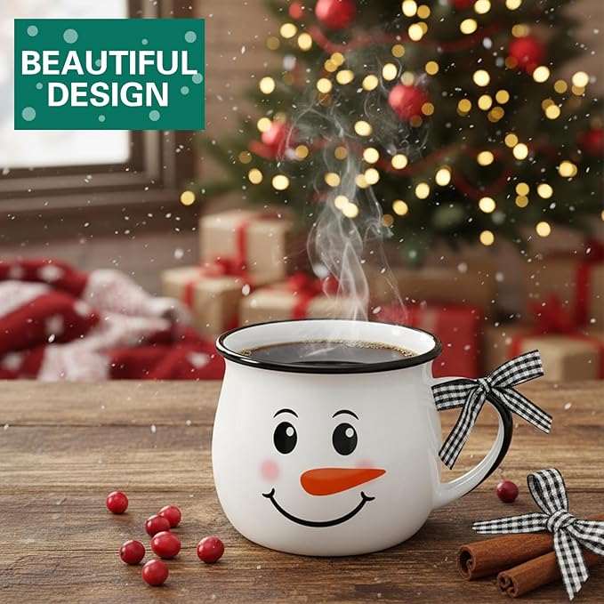 Zubebe Christmas Coffee Mugs Set of 12, 12 oz Hot Cocoa Ceramic Holiday Mugs Set for Mom, Woman, Family, Friend - Farmhouse Tiered Tray Decor, Coffee Bar Decor (White,Snow Man)