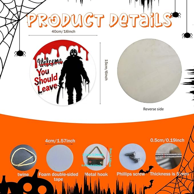 Halloween Welcome Sign for Front Door Welcome You Should Leave Horror Scream Front Door Halloween Decor Sign Ghost Face Wall Decoration for Indoor Outdoor 12×12in