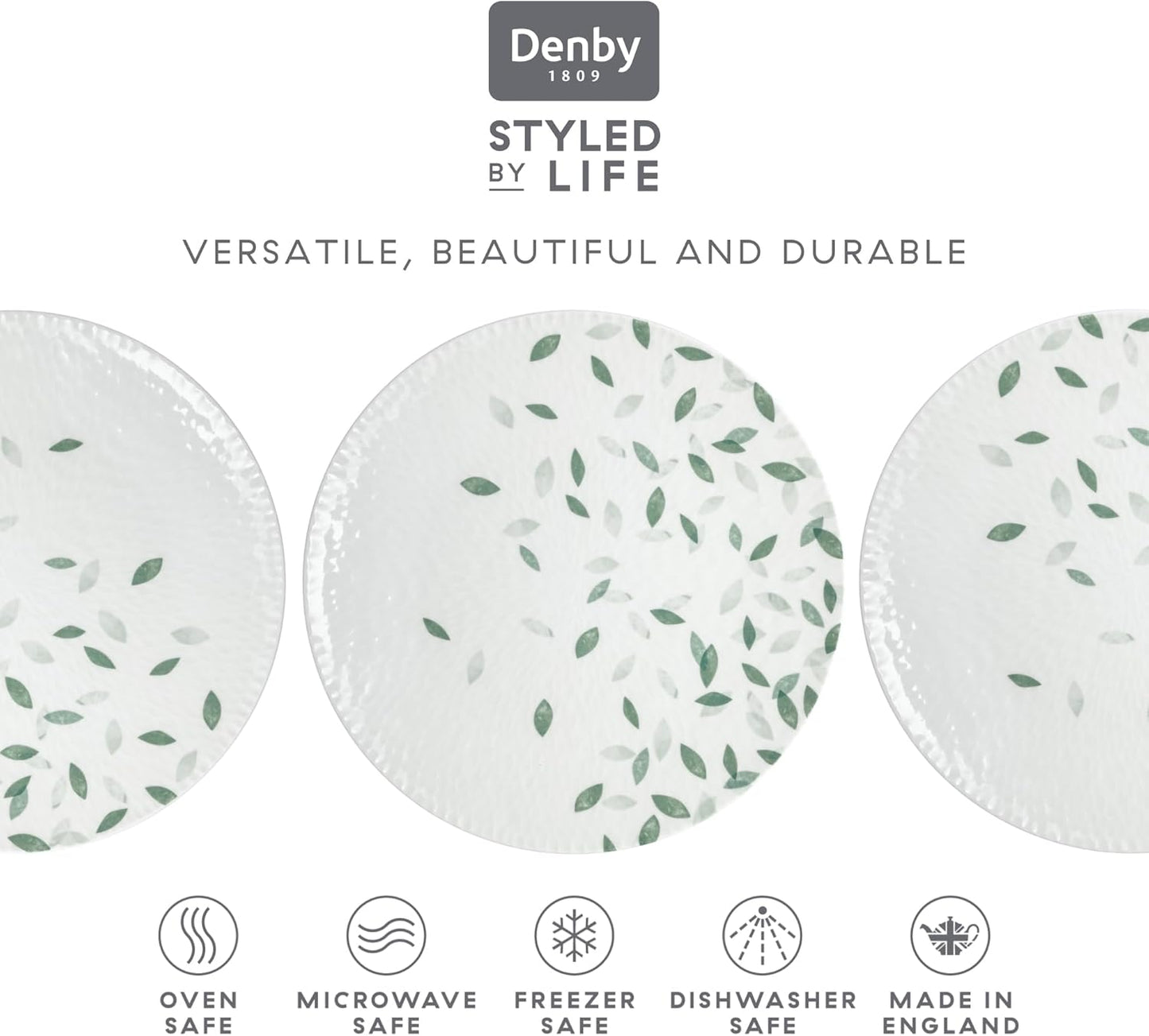 Denby - Carved Deco Medium Plates Set of 4-9 Inch - Dishwasher Microwave Oven Safe - Large Uniquely Textured Porcelain Medium Plate - Scratch Chip Resistant