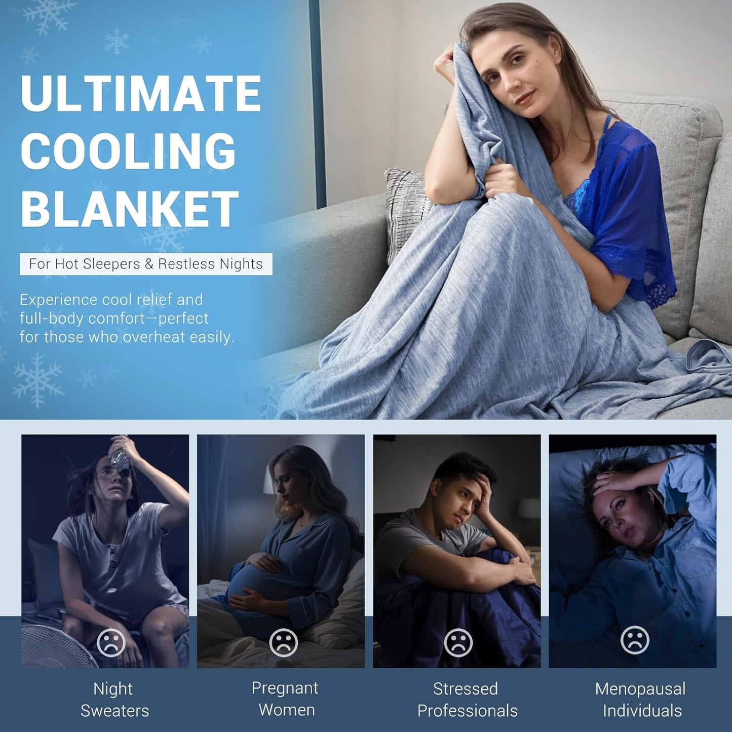 Elegear Revolutionary Cooling Blanket King Absorbs Heat to Keep Body Cool for Night Sweats, Arc-Chill 3.0 Cool Fiber Q-Max>0.5 for Hot Sleepers, Lightweight Summer Cold Blankets for Sleeping, Blue