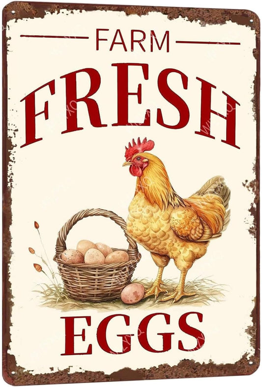 Metal Signs Farm Fresh Eggs Chicken Vintage Tin Sign for Farmhouse Chicken Coop Farm Kitchen Wall Decor 12x8 Inch