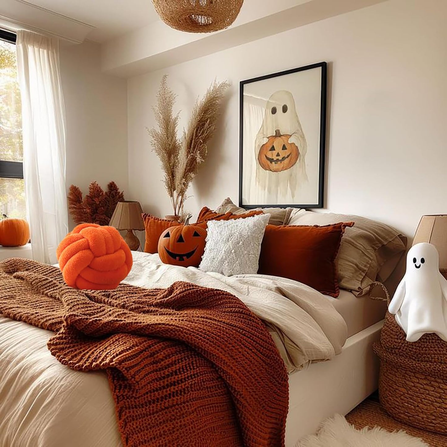 Knot Pillow Ball Plush - Decorative Throw Pillows for Bed Stress Relief, Round Knot Cushion for Sofa Decor Pet Toy, Orange 12 inch