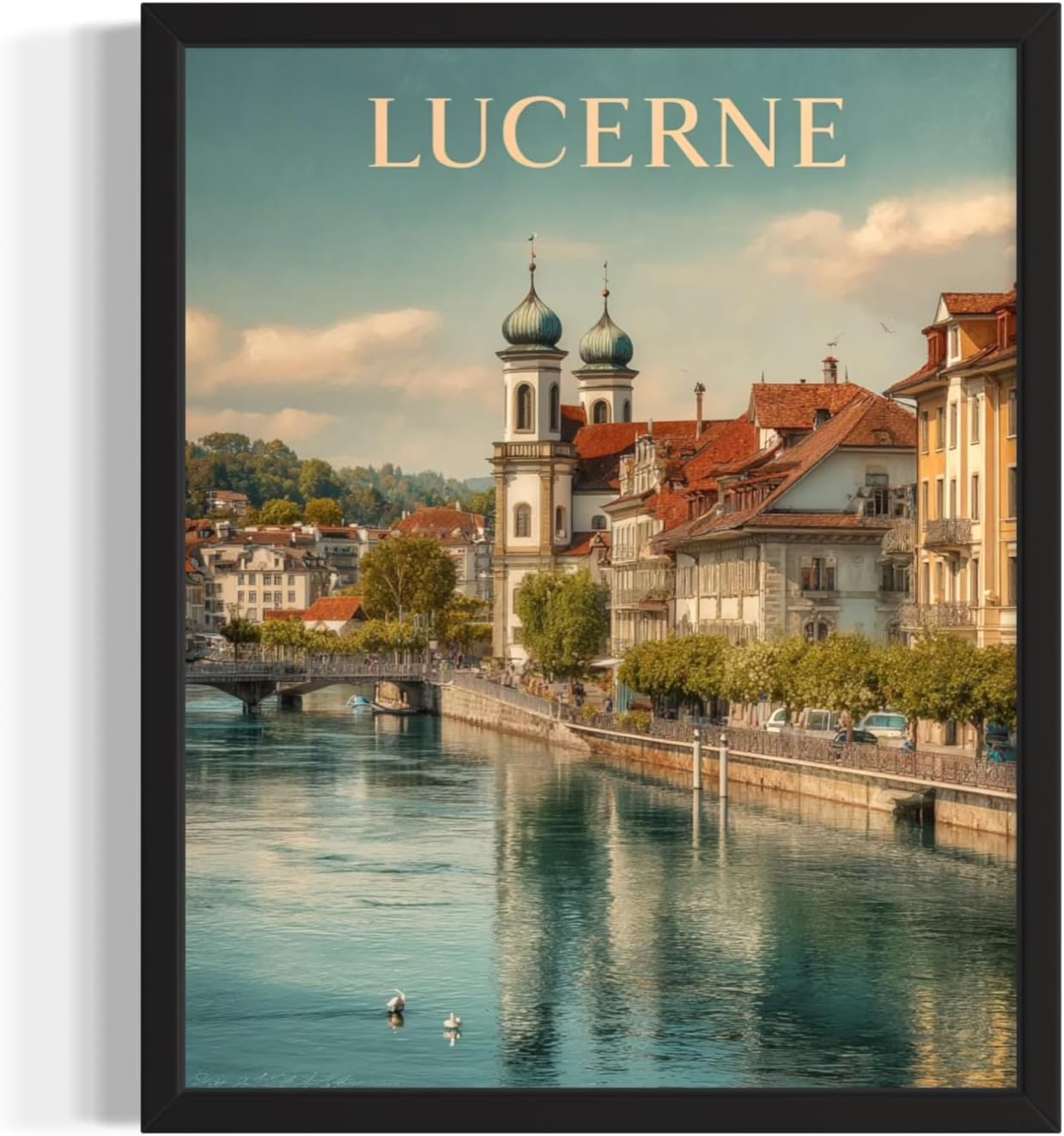 Lucerne, Switzerland Art Print Poster, Europe Vintage City Retro Photography Skyline Travel Bedroom Bathroom Living Room Decor 183 (Lucerne, Switzerland, 16 x 20 inches, Unframed)
