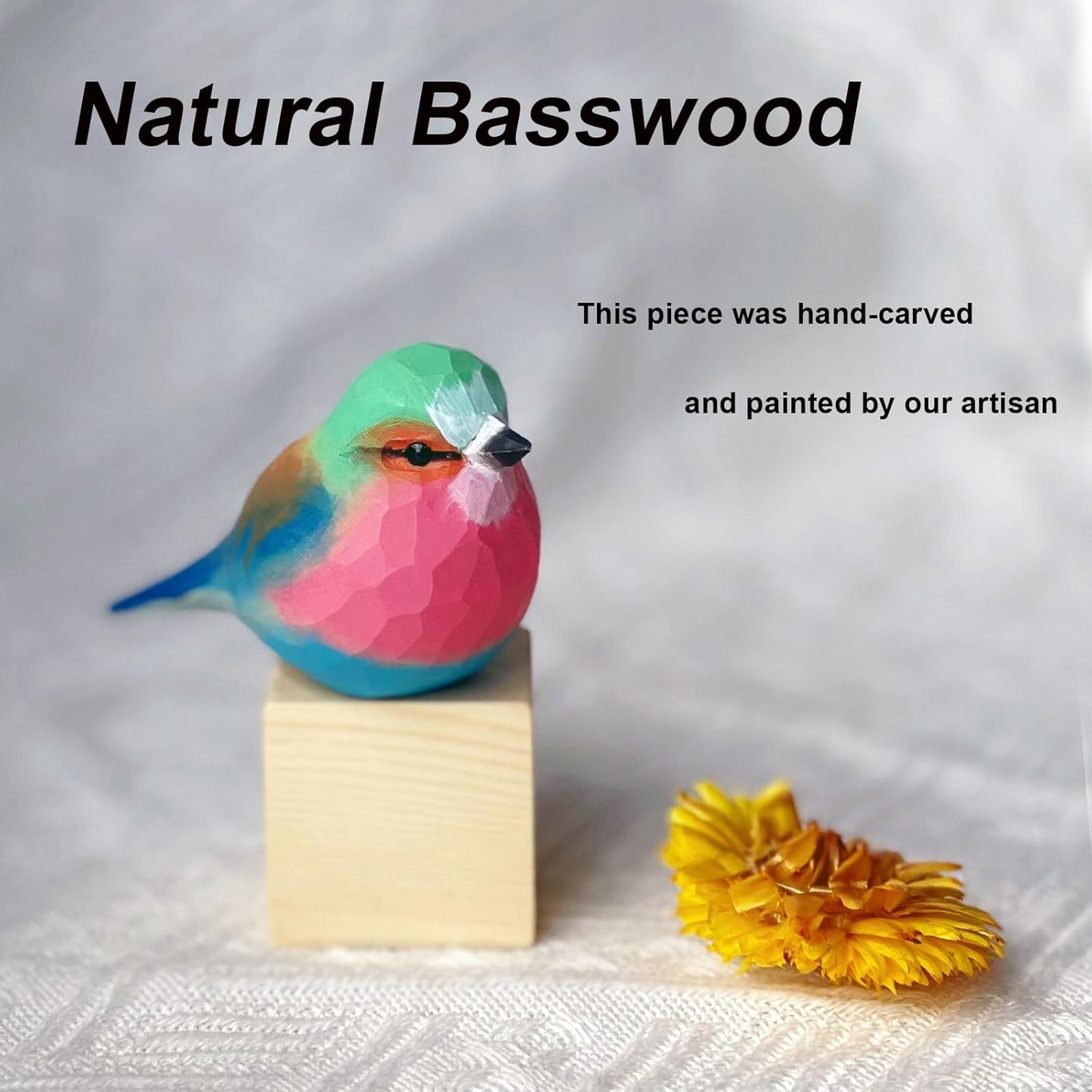 Handmade Wooden Carved Bird Decor Sculpted Hand-Painted Bird Figurines Small Home Decor Bird Statue Shelf Decor BFF Gifts for Bird Lovers(Lilac-Breasted Roller)