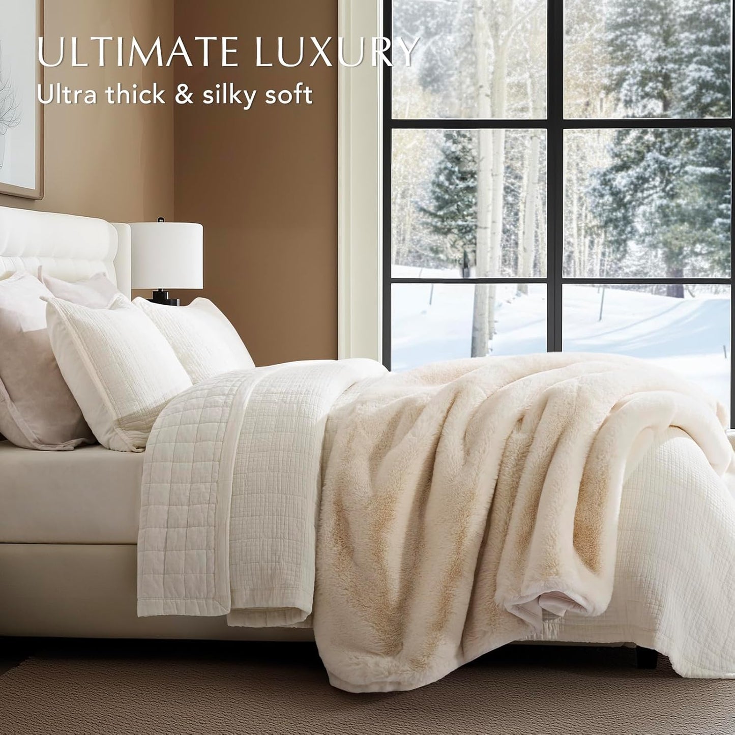 EVERGRACEHOME Luxury Soft Faux Chinchilla Fur Throw Blanket for Couch, Warm Thick Heavy Winter Throw Blanket 1220GSM for Bed, Fluffy Cozy Mink Blanket with Reversible Velvet, Arctic White, 60"x80"