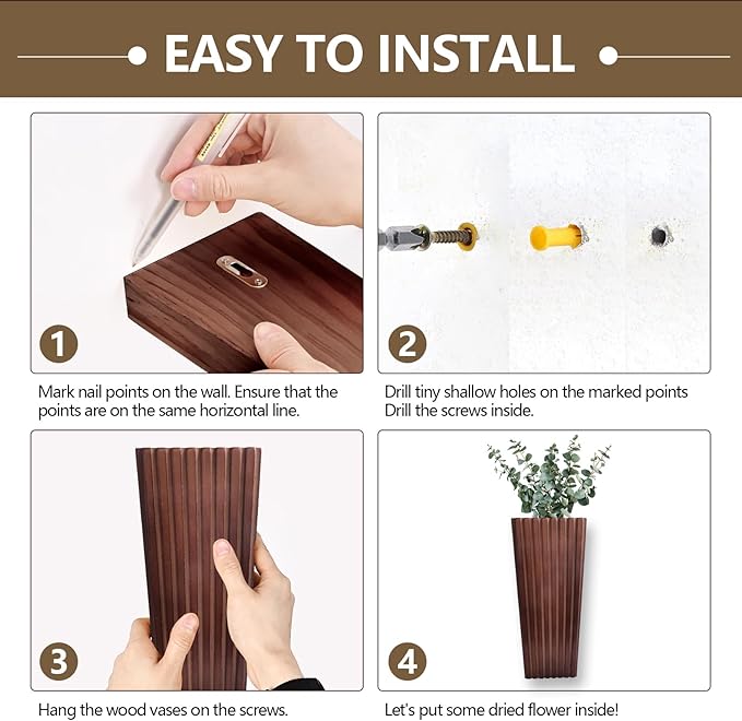 2PCS Wood Wall Planter for Indoor Plants, Wooden Hanging Planter for Dried Flowers and Artificial Greenery Plants, Modern Farmhouse Wood Wall Decor for Living Room,Bedroom,Bathroom(Brown)