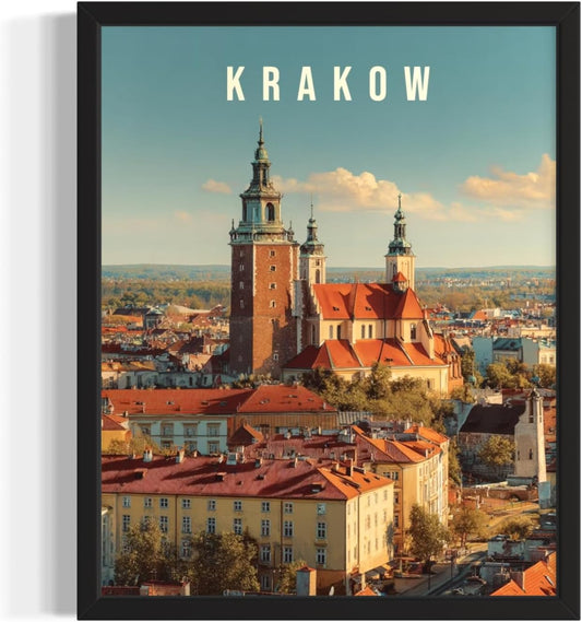 Kraków, Poland Art Print Poster, Europe Vintage City Retro Photography Skyline Travel Bedroom Bathroom Living Room Decor 183 (Kraków, Poland, 11 x 14 inches, Unframed)