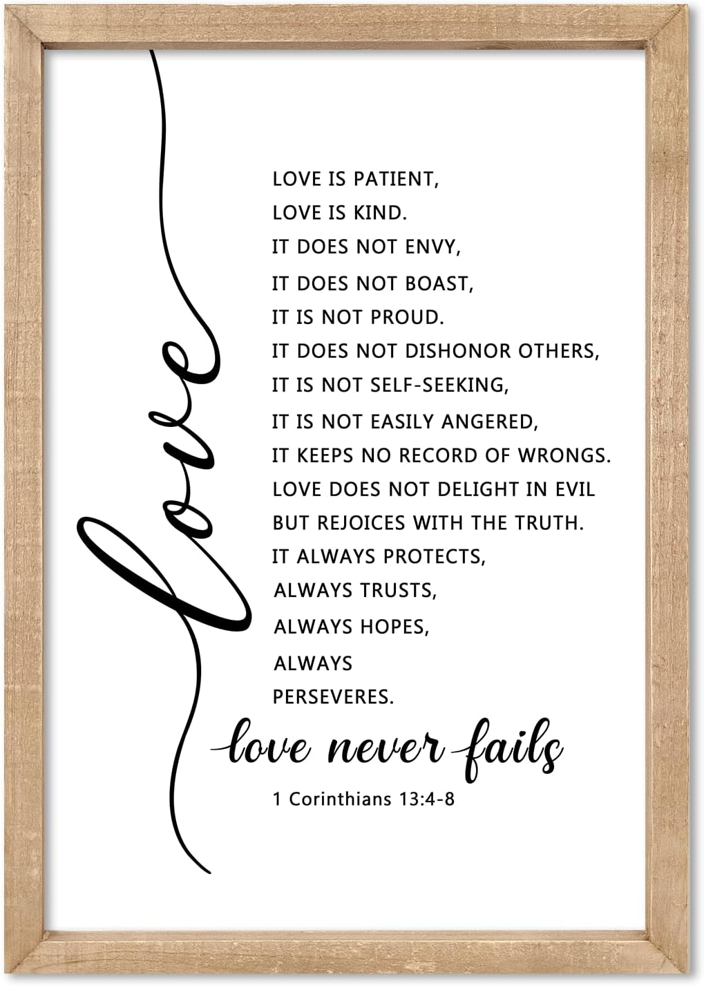 comurdyo Love Is Patient Love Is Kind 1 Corinthians 13 Christian Family Wall Art Decor 11''×16'' Scripture Inspirational The Lords Prayer Quotes Sign Home Bedroom Living Room Wall Hanging (Wood)