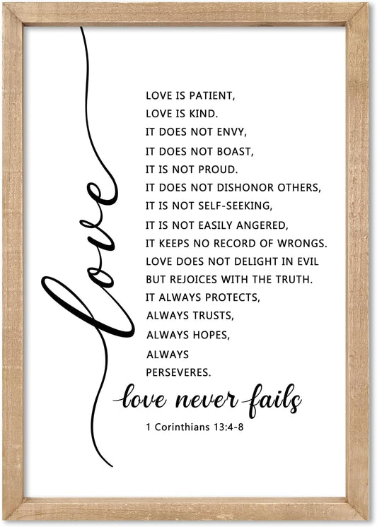 comurdyo Love Is Patient Love Is Kind 1 Corinthians 13 Christian Family Wall Art Decor 11''×16'' Scripture Inspirational The Lords Prayer Quotes Sign Home Bedroom Living Room Wall Hanging (Wood)