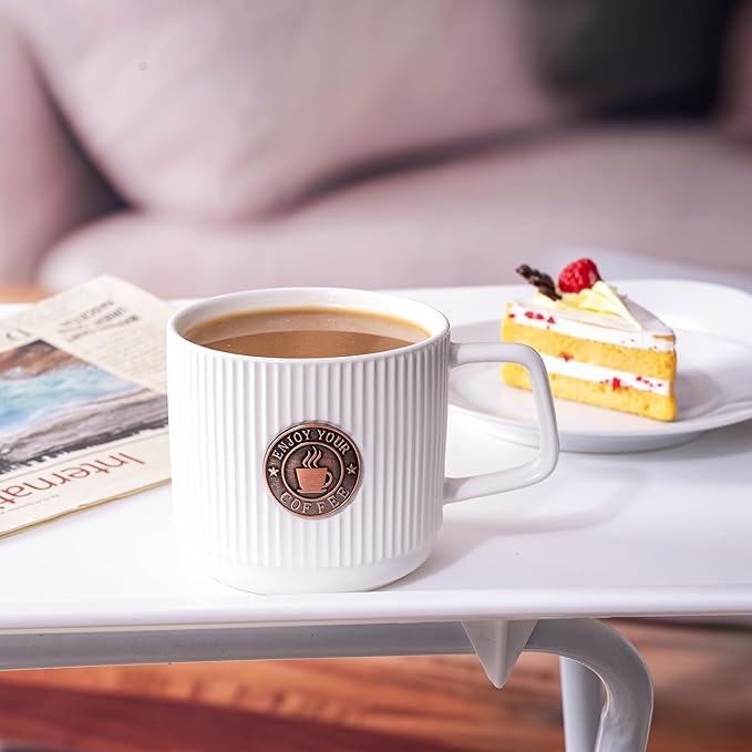 Topadorn Ceramic Coffee Mug 13 Oz Embossment Cups for Latte, Hot Tea, Cappuccino, Mocha, Cocoa, Office Coffee Mug with Gift Box, Set of 2