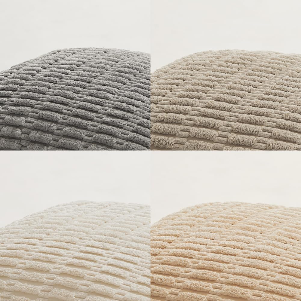 Fancy Homi 4 Packs Neutral Decorative Throw Pillow Covers 16x16 Inch for Living Room Couch Bed Sofa, Rustic Farmhouse Boho Neutral Home Decor, Soft Plush Striped Corduroy Square Cushion Case 40x40 cm
