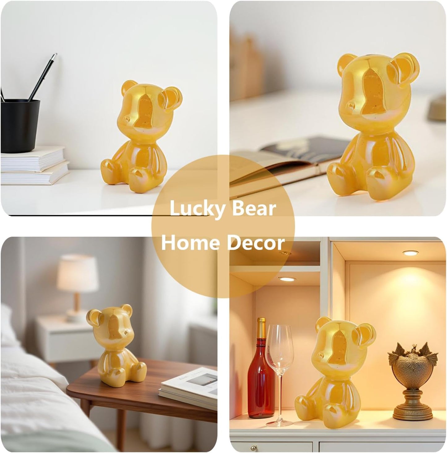 Home Decor Lucky Bear Figurine Tabletop Decor Animal Statue Ornaments Shelf Decorations Small Sculpture for Living Room Bedroom Office Desktop Cabinets