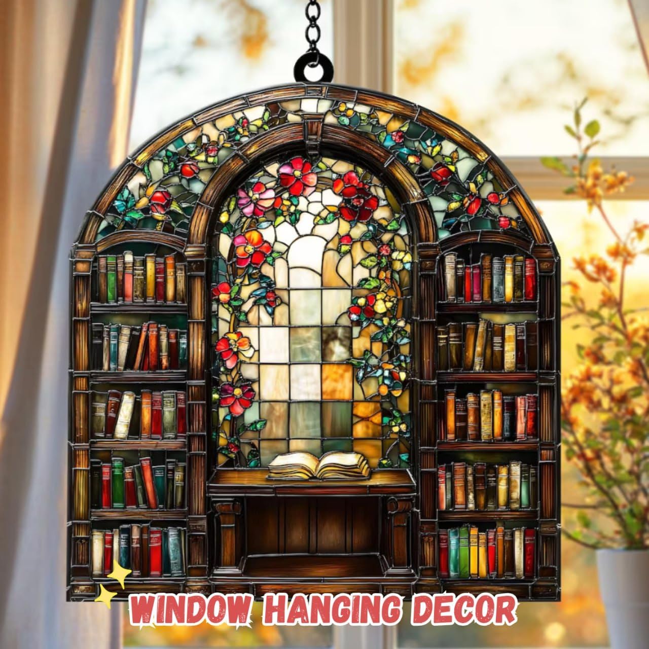 Kight Book Flower Acrylic Suncatcher Leaves Window Hanging Flower Home Decor for Lover Gift Mom Suncatchers Indoor Window Suncatchers Windows Garden Outdoor