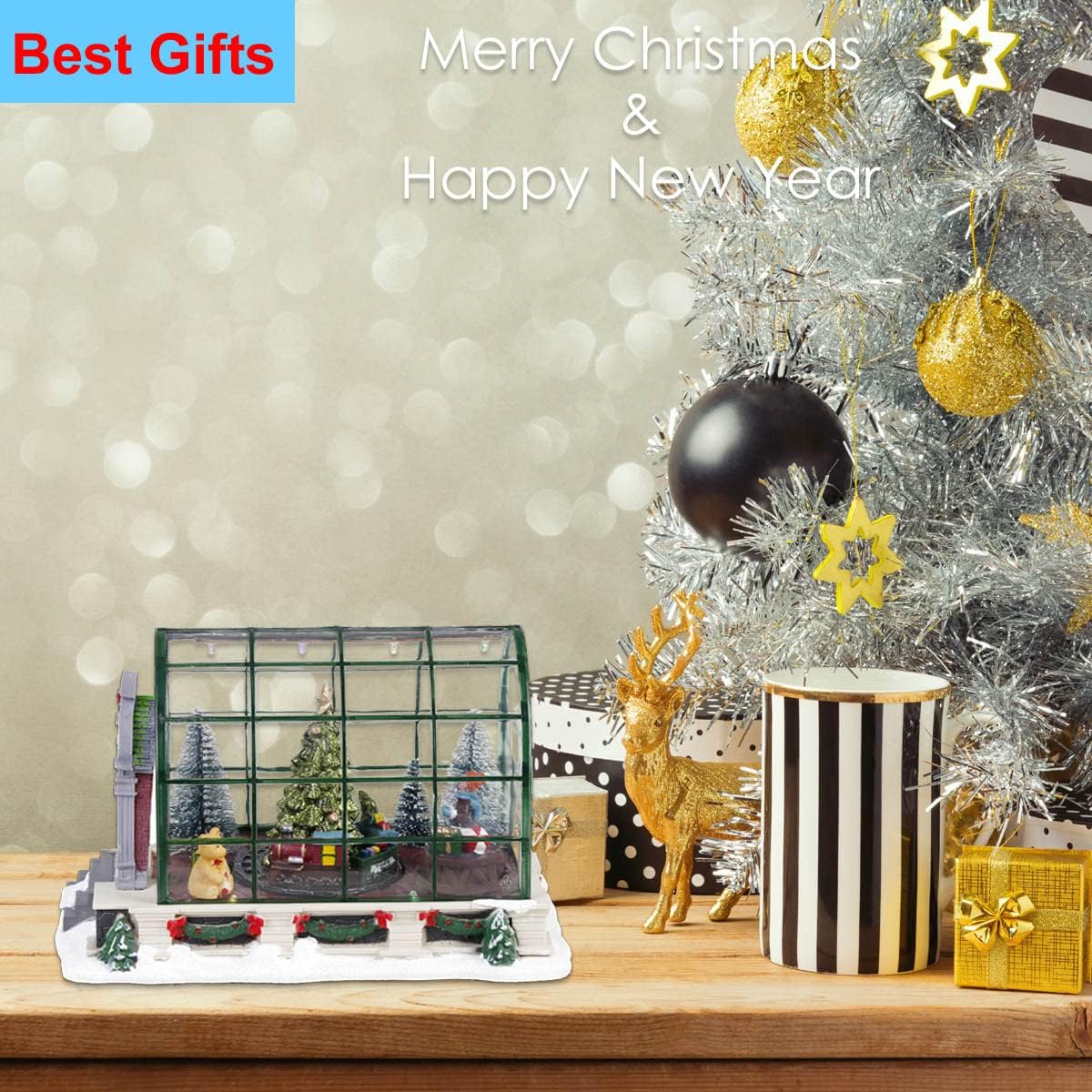 innodept12 Animated Lighted Christmas Village Greenhouse - Christmas Collectible House Ballroom Disply Xmas Home Accent Tabletop Home Decoration, Musical Battery-Operated