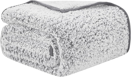 EMME Soft Sherpa Fleece Blanket Reversible Plush Fluffy Large Blanket, Light Weight Warm Decorative Boho Blanket Cover for Sofa, Couch, Bedroom,Travel(Plush Grey,90"x90")