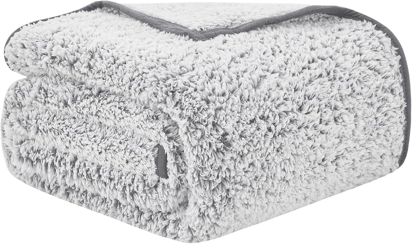 EMME Soft Sherpa Fleece Blanket Reversible Plush Fluffy Large Blanket, Light Weight Warm Decorative Boho Blanket Cover for Sofa, Couch, Bedroom,Travel(Plush Grey,50"x60")