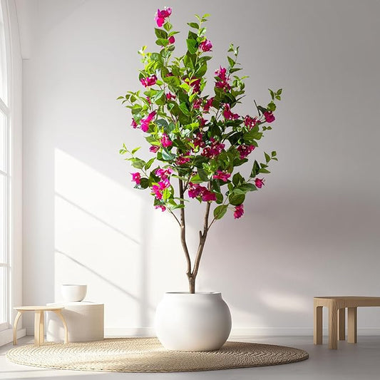 5FT Artificial Bougainvillea Tree Artificial Tree Tall Potted Fake Bougainvillea Trees for Outdoor Indoor Lifelike Potted Faux Plants with Wood Trunk and Flowers Office Wedding Home Decor