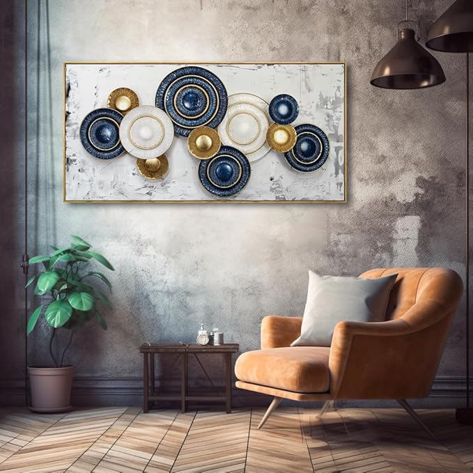 Wall Art Simple Wall Decor Blue and Yellow Canvas Painting Abstract Wall Art for Bedroom Living Room Dining Room Home Office Decor 30"x60" with Framed