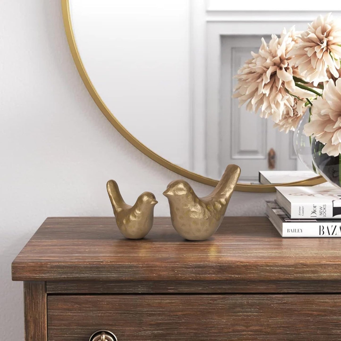 Elegant Cast Iron Bird Statue with Vintage Brass Coating – Gold Bird Figurine for Home Desk, Living Room, Bedroom, Office – Charming Decorative Ornament