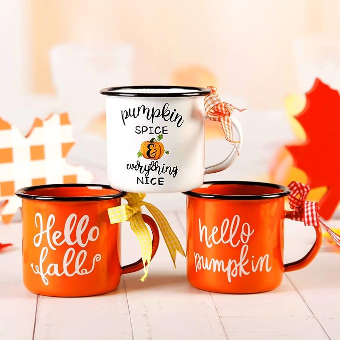 3 Autumn Thanksgiving Mini Coffee Mug, Pumpkin Mini Coffee Cups for Tiered Tray Decor Fall Centerpieces, Party Decorations, wide handle, light sliding edge, light and durable, Birthday Gift, 240ml