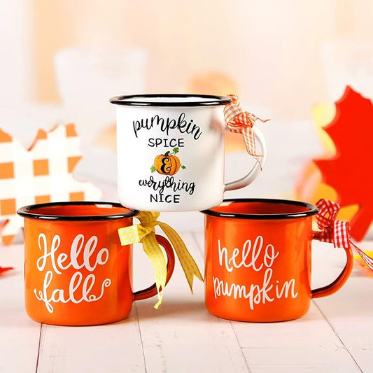 3 Autumn Thanksgiving Mini Coffee Mug, Pumpkin Mini Coffee Cups for Tiered Tray Decor Fall Centerpieces, Party Decorations, wide handle, light sliding edge, light and durable, Birthday Gift, 240ml