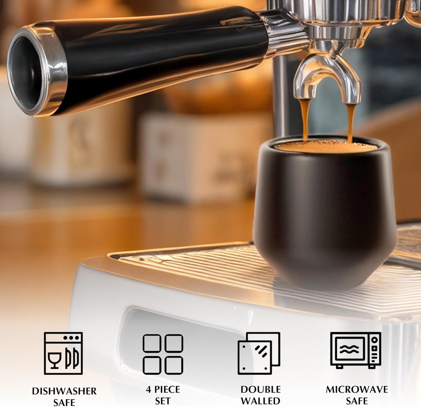 MIAMIO - Espresso Cups Set of 4 (3 oz) / Espresso Cup, Ceramic Espresso Cups, Handleless Mug, Japanese Tea Cups - Luxe Collection (Black)