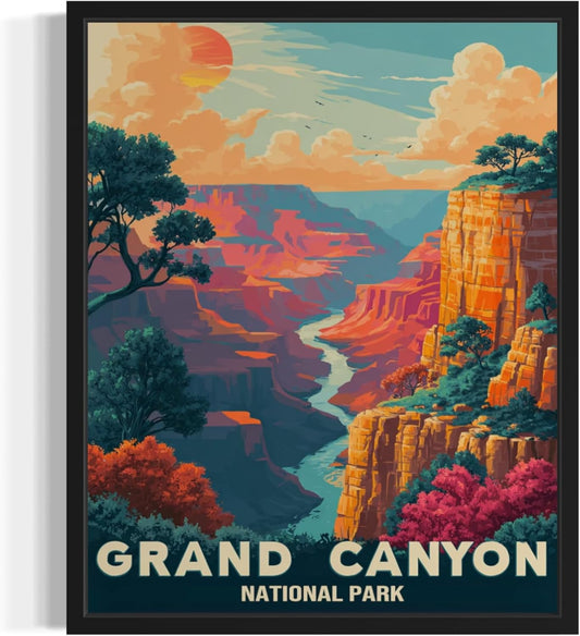 Grand Canyon National Park Art Print Poster, Vintage Retro Pop Art Travel Wall Art Bedroom Bathroom Living Room Decor 185 (Grand Canyon, 11 x 14 inches, Unframed)