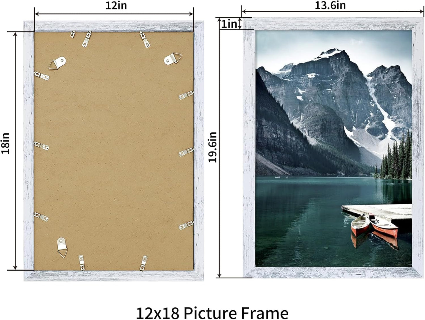 iRahmen 12x18 Picture Frame Set of 2 with Plexiglass, Distressed White Wood Poster Frame for Photo Gallery Wall Mounting Horizontal and Vertical