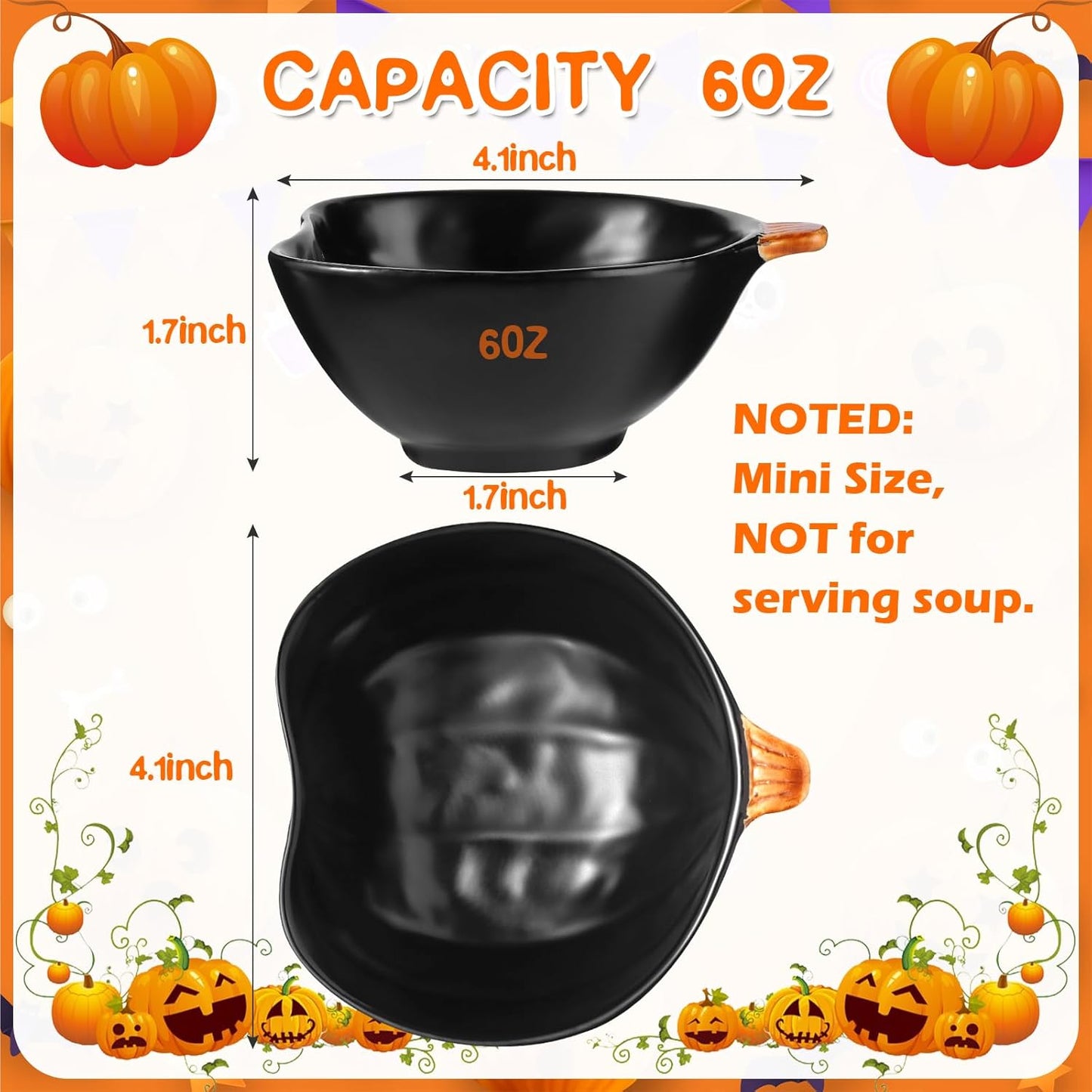 Kolewo4ever 12 Pieces Thanksgiving Bowls Pumpkin Bowl 6 Ounces Ramekins Small Pumpkin Shaped Bowls Dinnerware Decoration for Fall Thanksgiving Serving Dip, Sauce, Condiments,Snack (Black)