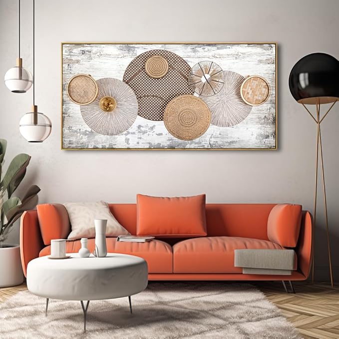 Wall Art Floral Rustic Wall Decor Yellow and White Canvas Painting Abstract Wall Art for Bedroom Living Room Dining Room Home Office Decor 24"x48" with Framed