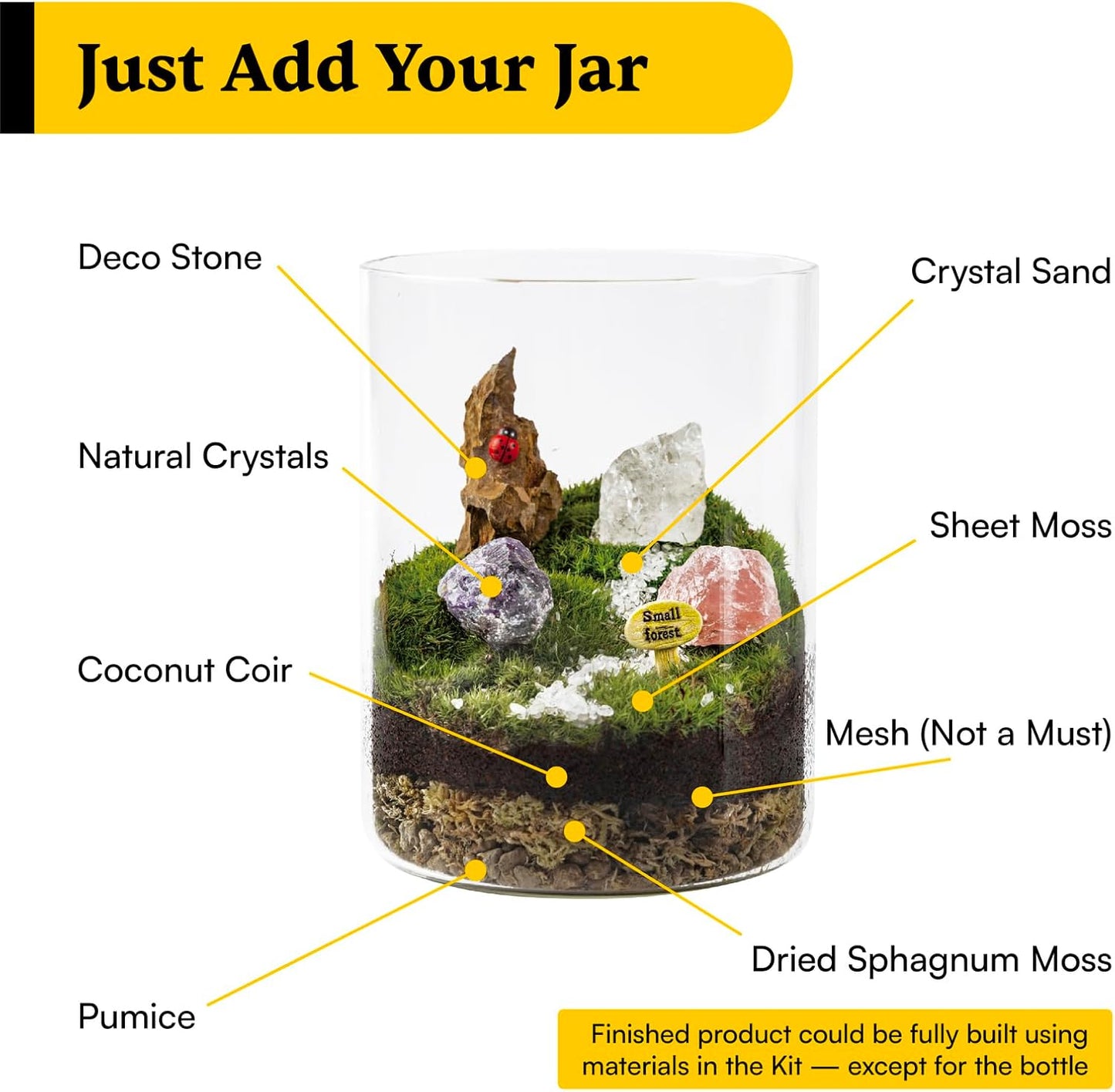 DIY Crystal Terrarium Kit– All-In-One Starter Kit with Perserved Moss, Pumice, Crystals, Coconut Coir, Gardening Tools & Decor | Healing Gift for relaxing | Plants & Crystal Lovers | Home & Desk Decor