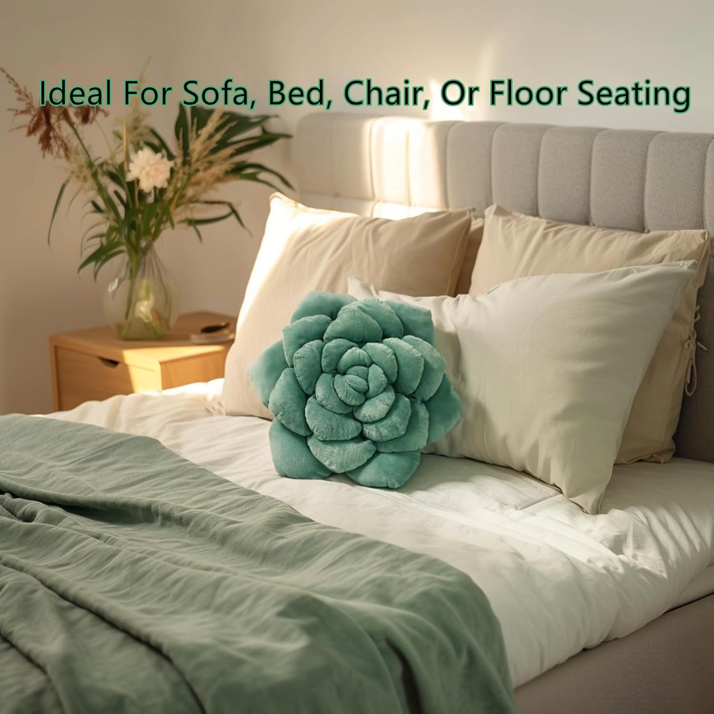 Fleshy Greenery Plush Cushion – Hand-Stitched 3D Flower Throw, Botanical-Shaped Accent for Bedroom, Living Room, and Home Décor, 19.68" (50CM)