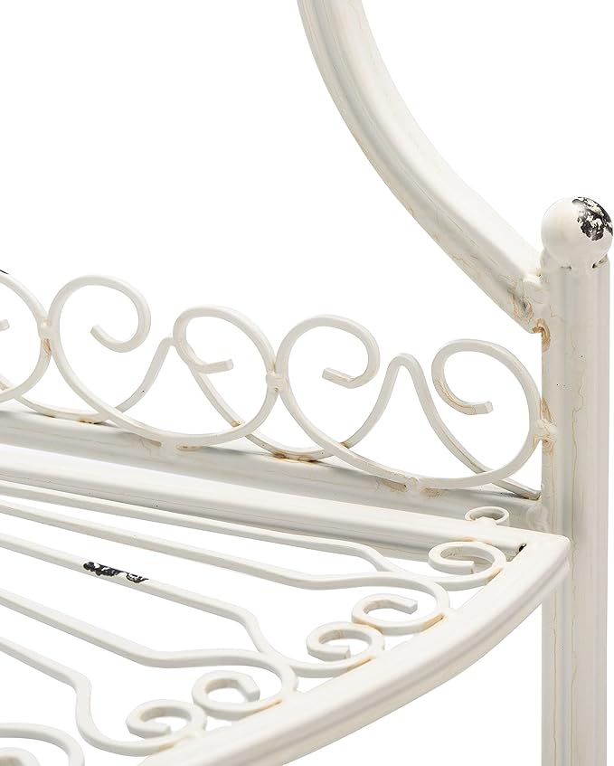 SAFAVIEH PAT5013B Outdoor Collection Abarrane Antique White Wrought Iron 4-Tier Corner Shelf