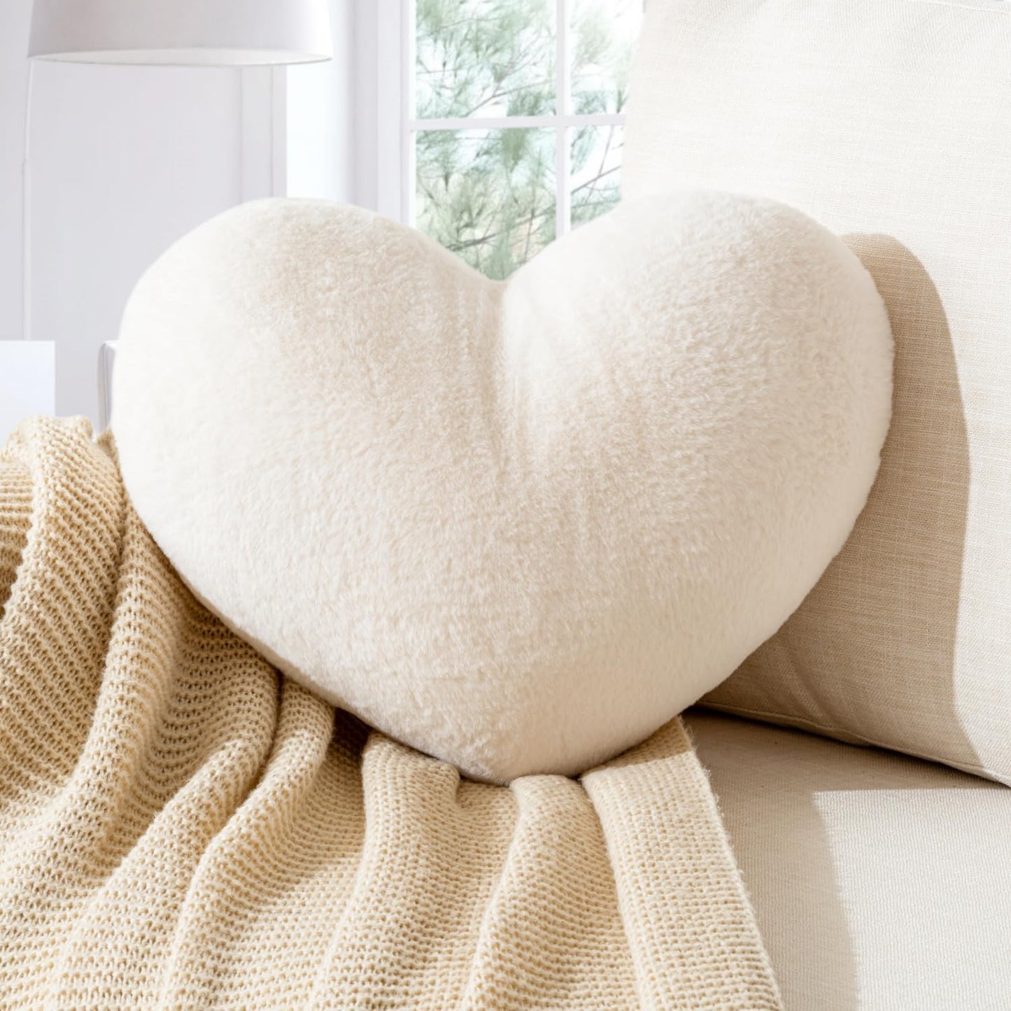 Heart Pillow White Heart Shaped Throw Pillows Super Soft Faux Rabbit Fur Heart Throw Pillow Valentines Day Decorations Pillow,Wedding Decor