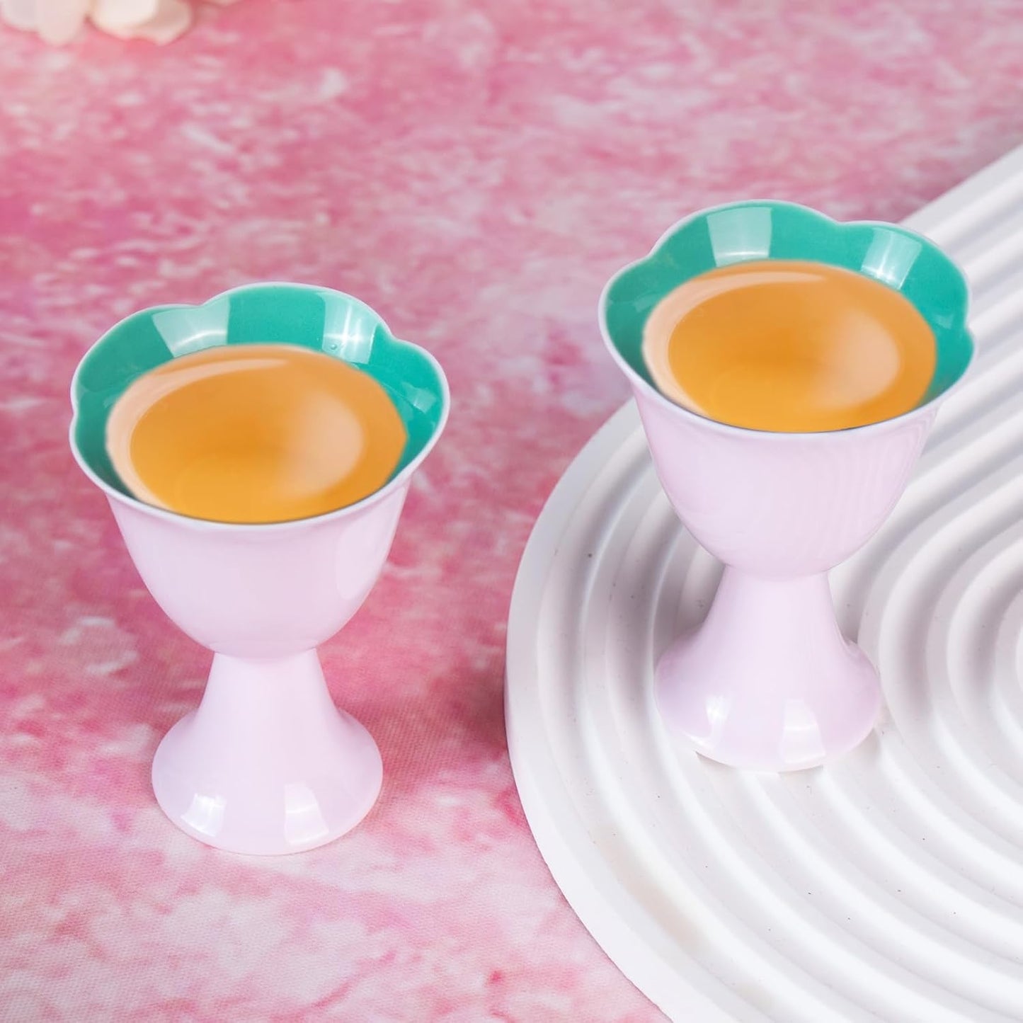 KAMMAK Ceramic Tea Cups Small, Cute Vintage Coffee Cup Set of 2, Porcelain Teacups Espresso Mug, 1.3oz Hand Painted Chinese Afternoon Tea Party Mugs, Birthday Gift for Women Men, Apricot Turquoise