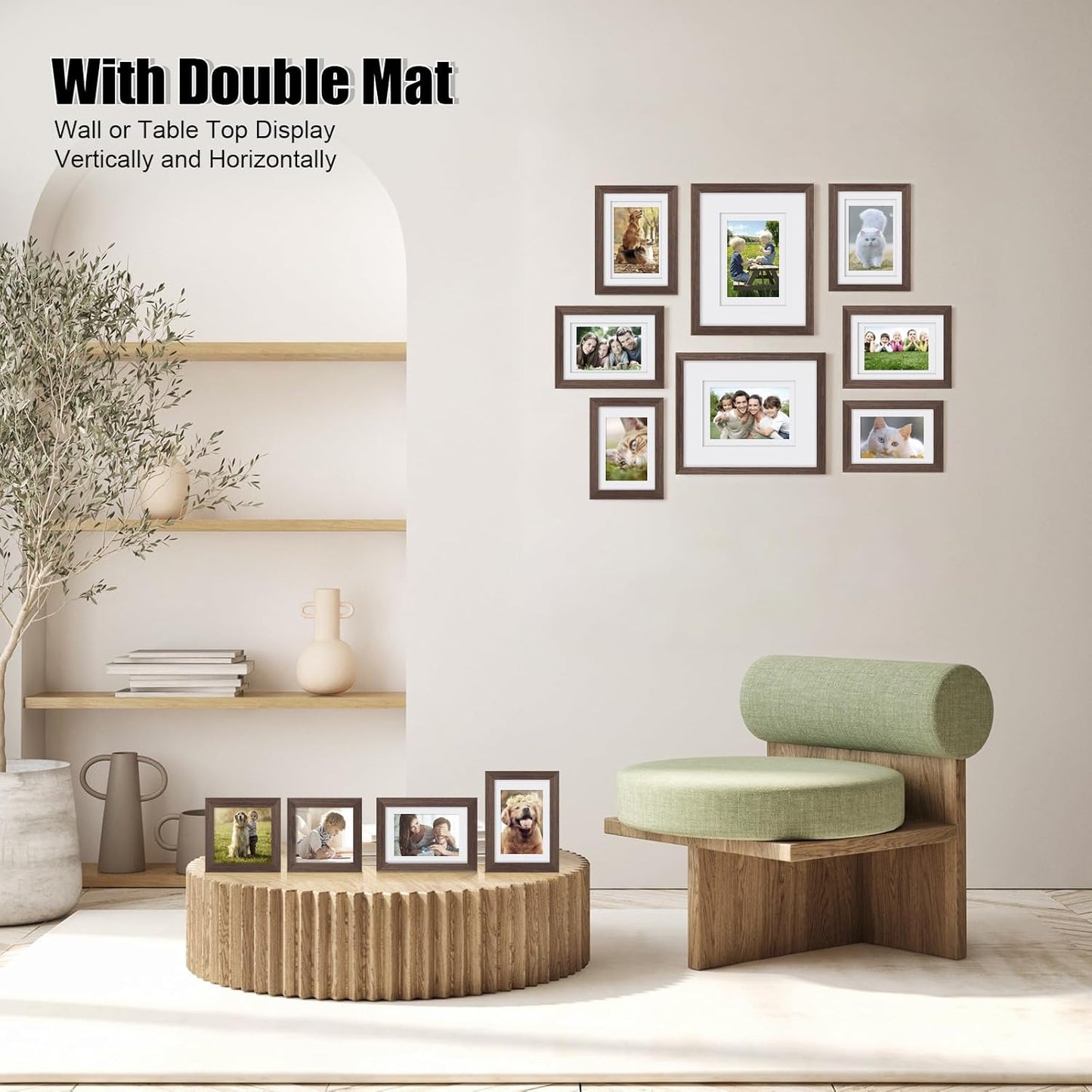 Egofine Picture Frame Set 12 Pack, Picture Frames Collage Wall Decor with Two 8x10, Four 5x7, Four 4x6, Two 4x4 for Wall and Tabletop, Made of Solid Wood, Covered by Plexiglass, Rustic Brown