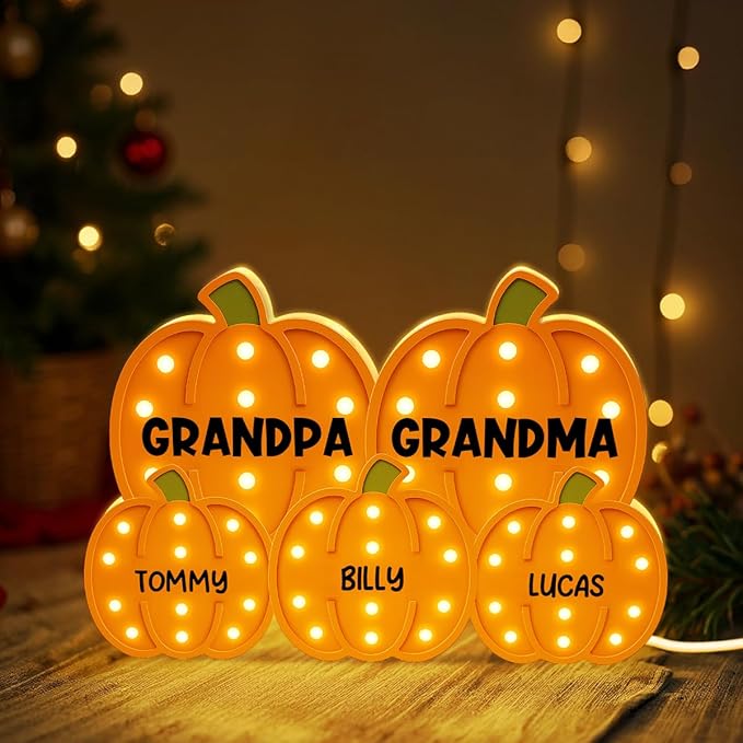 3D Effect Halloween Collapsible Light Up Pumpkin Decor - Halloween Pumpkin Indoor Decor Light Up - Cozy Fall Vibe Home Decoration - Personalized Light Box (Grandpa & Grandma Version)