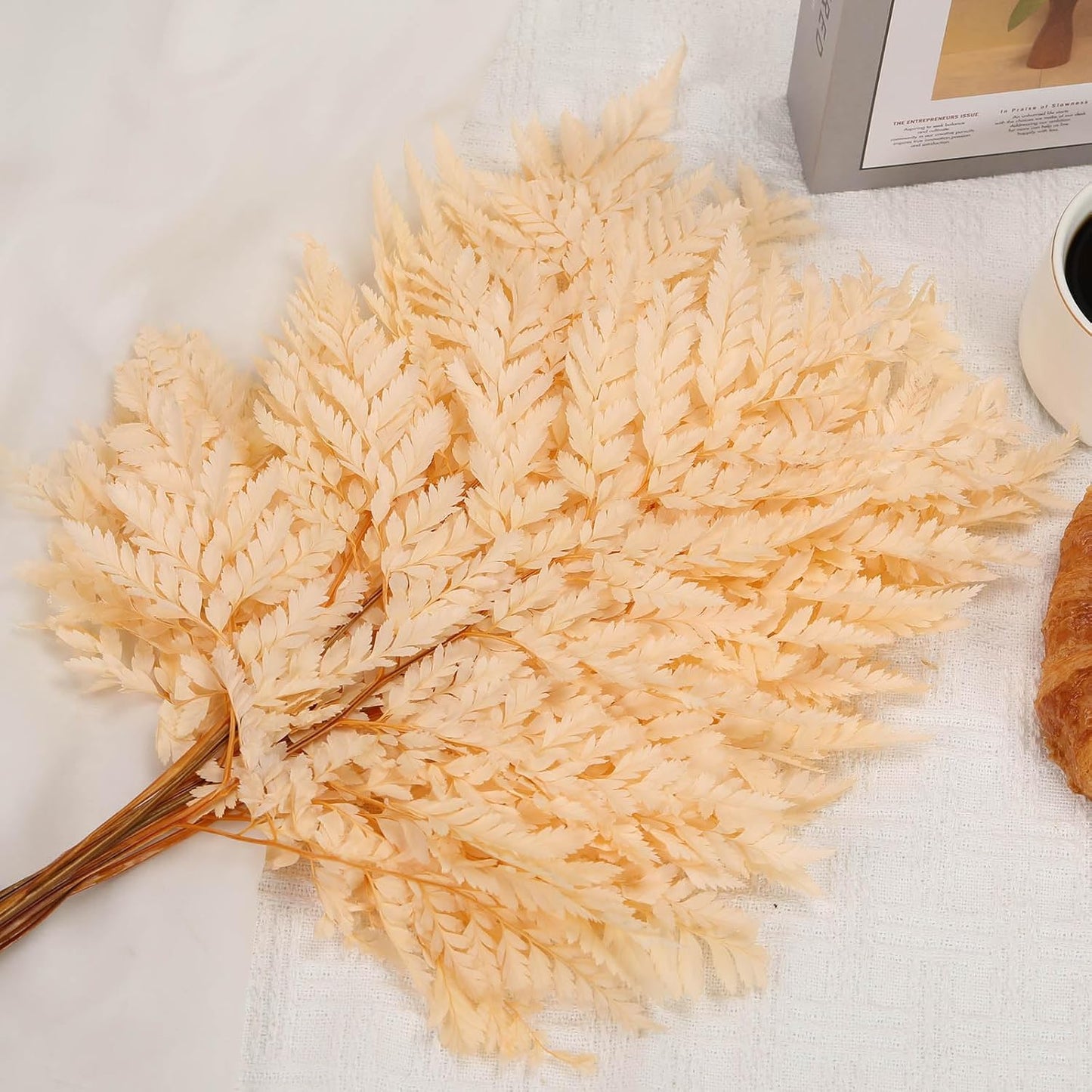 Fern Preserved Champagne Ferns, 10 PCS Dried Boston Fern with Stems, 15'' Real Leaves for Dried Flowers Arrangements Wedding Garland Bouquets Home Party Centerpiece Table Decorations Vase Filler