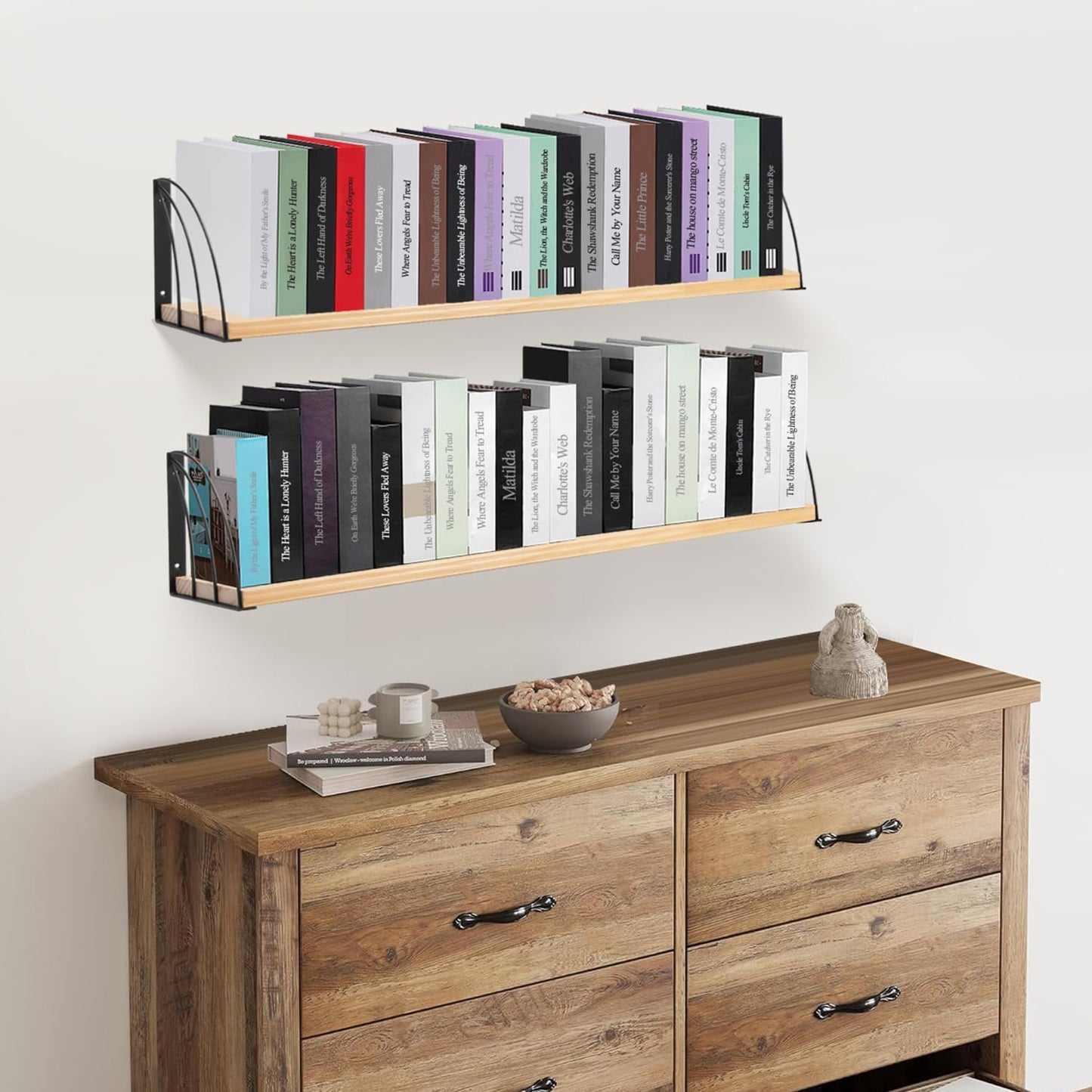 Floating Book Shelves for Wall,7.87" D x 31.5"" W Book Shelf for Wall Set of 2,Nature Wood Floating Shelves ,Long Rustic Unfinished Floating Shelves for Office,Bedroom - No Stain - Natural Unfinished