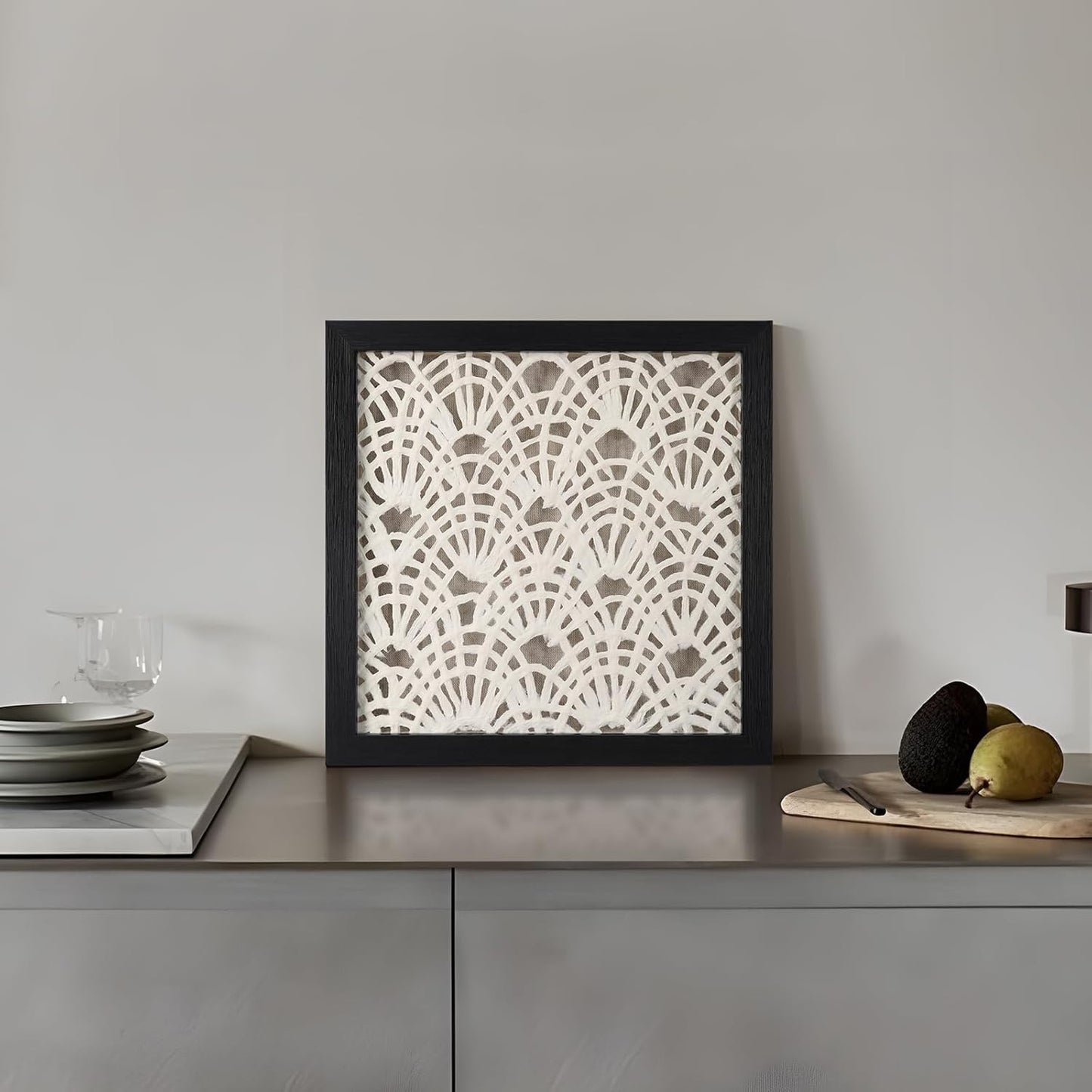 FOLKOR Framed Abstract Wall Art Apartment Living Room Decoration, 12" Handmade Rice Paper Black and White Shadow Box Artwork, Geometric Beach House Decor Wall Hanging Sculpture Gallery Art Decor