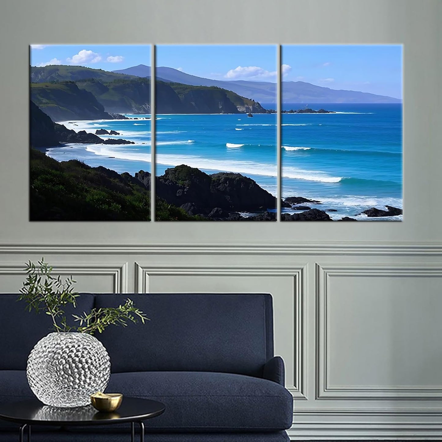 Beautiful Coastline Landscape Poster Print for Office Wall Decor Ocean Scenery Canvas Wall Art Nature Landscape Summer Wooden Framed Painting Artwork for Living Room Hotel Ready to Hang [60''Wx28''H]
