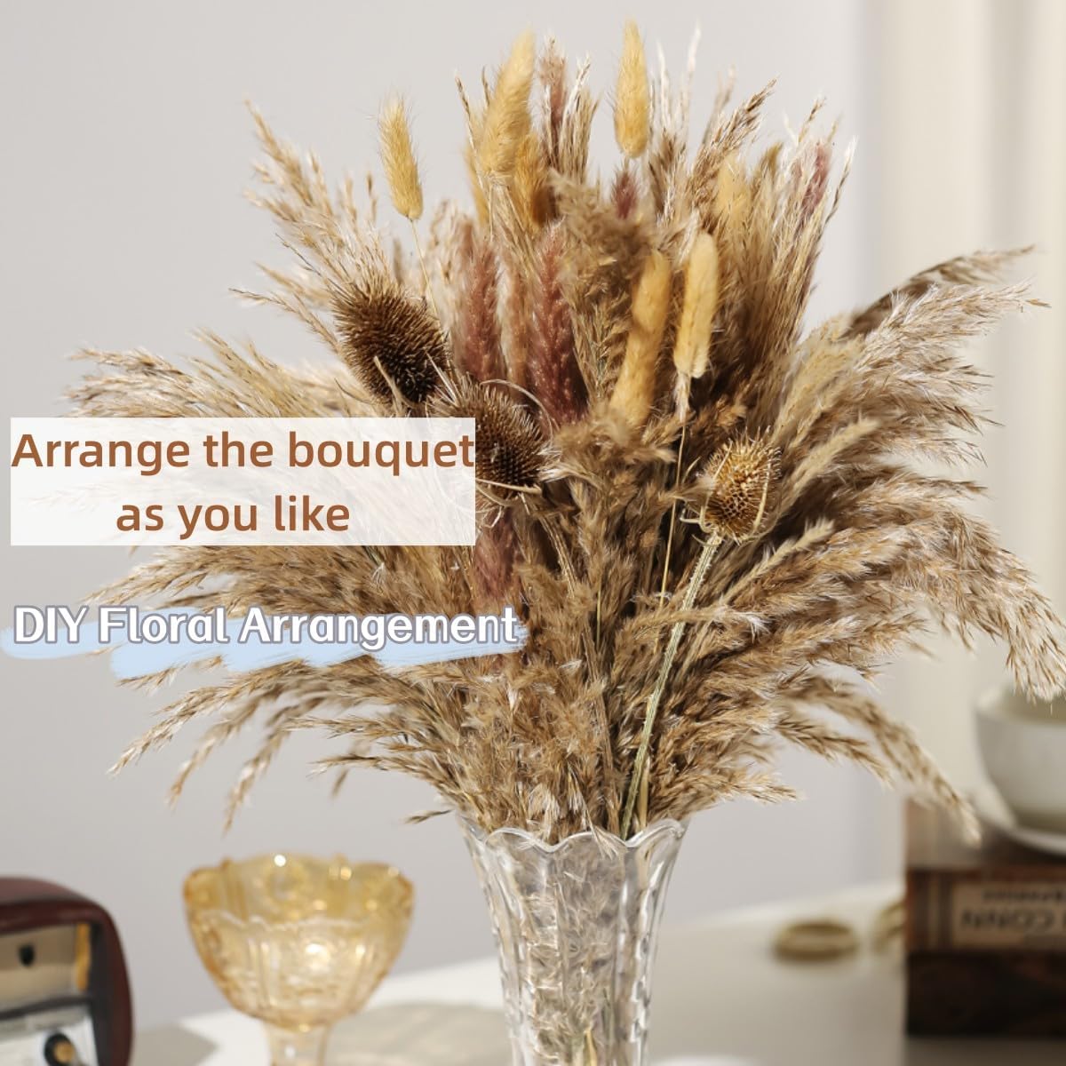 Dried Flowers Bouquet,Pampas Grass for Boho Decor,Rustic Farmhouse Flower for Bohemian Home,Bedroom,Living Room,Wedding Table Centerpieces(Bouquet C)