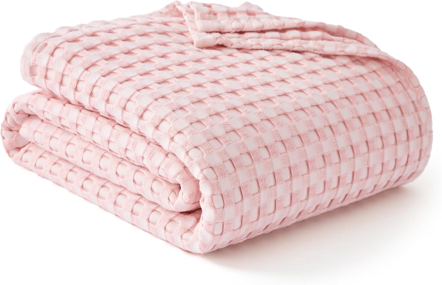 Bedsure Cooling Cotton Waffle King Size Blanket - Lightweight Breathable Blanket of Rayon Derived from Bamboo for Hot Sleepers, Luxury Throws for Bed, Couch and Sofa, Pink, 104x90 Inches