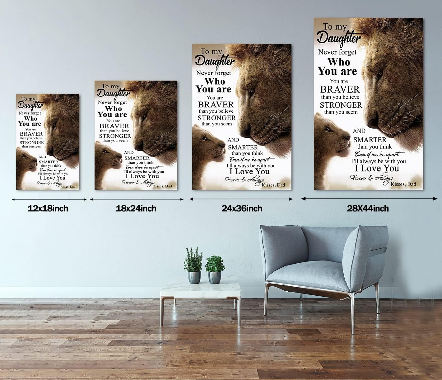 Large Size 1 Big Panel Father's Love Themed Wall Art for Home Wall To My Daughter Poster Lion Father and Daughter Artwork Inspiring Artwork Gift Choice for Kids Framed Ready to Hang-28 inch x 44 inch
